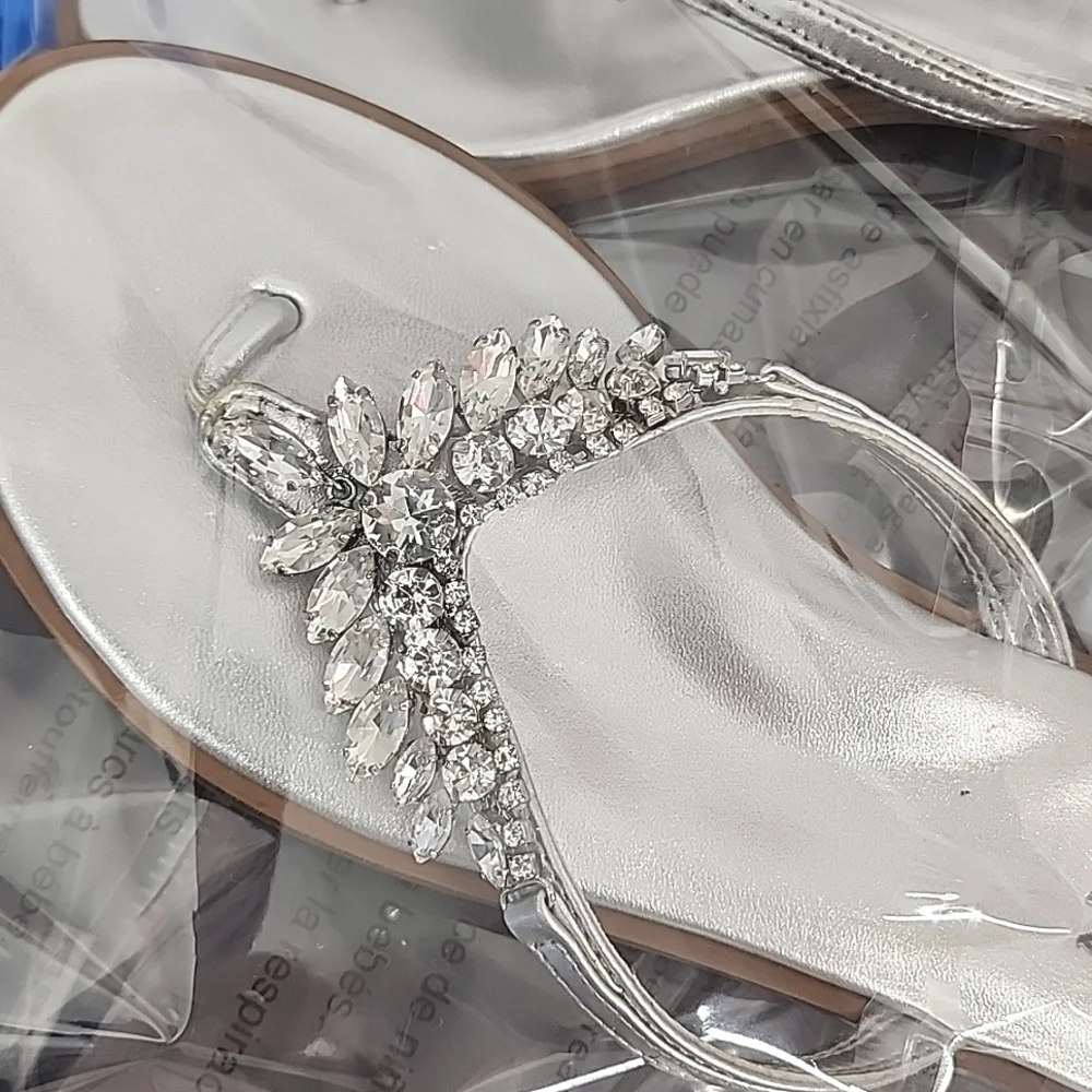 Naturalizer Silver Fallon Embellished Rhinestone‎ SandalsSize 7